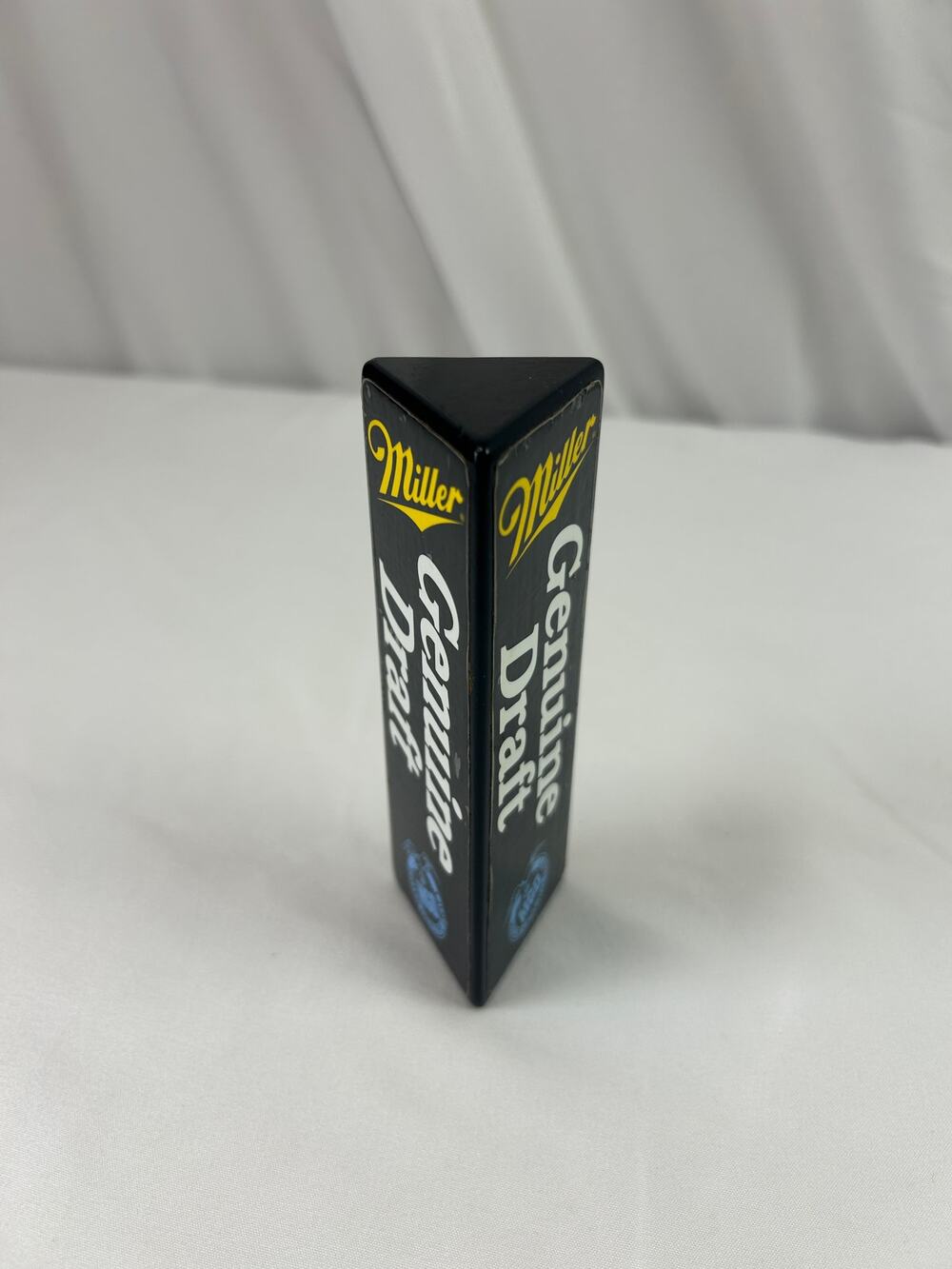 Miller Genuine Draft MGD Beer Tap Handle Black Triangle 3 Sided Breweriana 5in